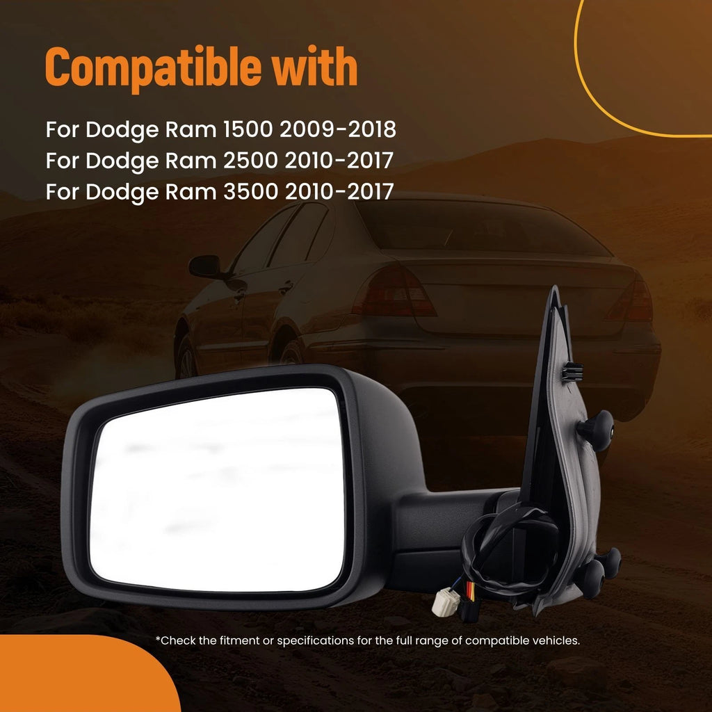 Heated Side View Mirror for Dodge Ram 1500 (2009–2018) CH1320315 Convex Flat