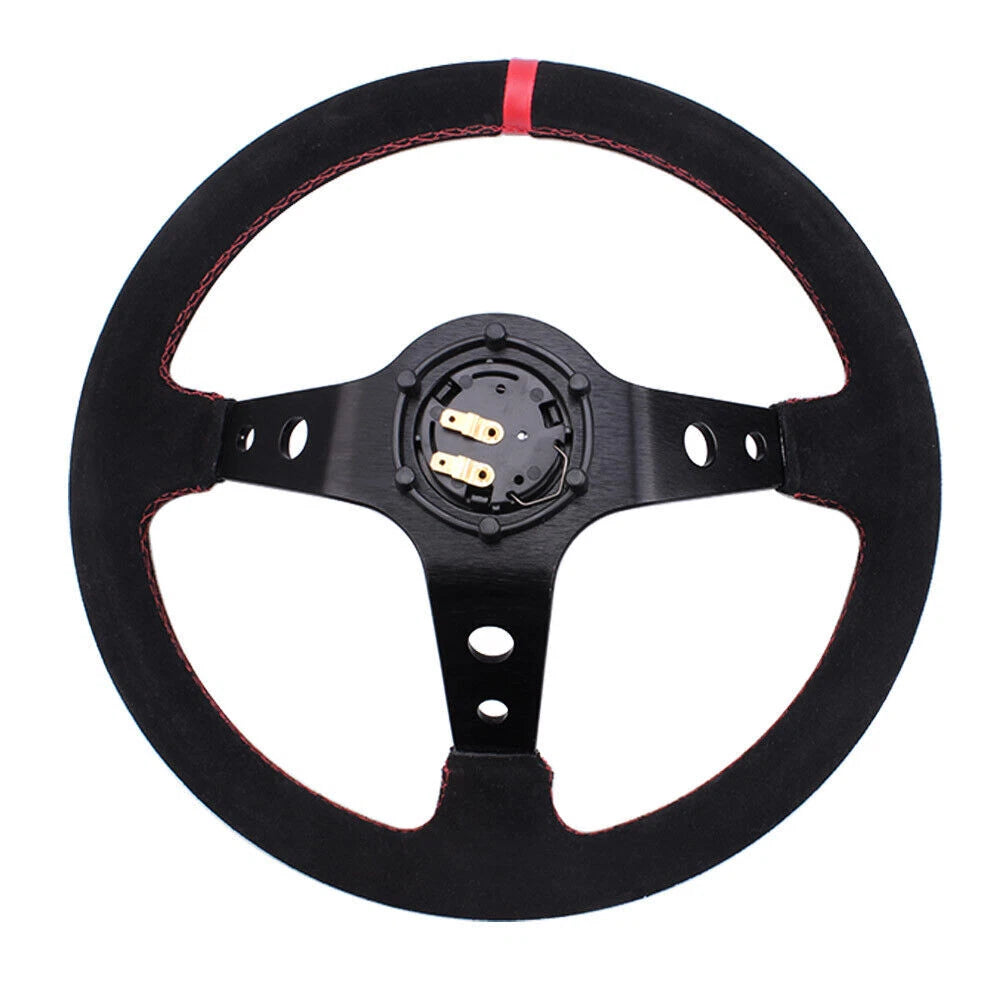 14" Suede Leather Steering Wheel for Drifting with Quick Release Adapter