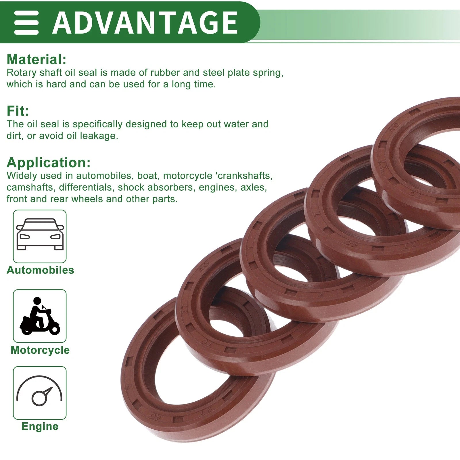Set of 5 Oil Seal Rotary Shaft Seal FKM Rubber 27x40x7mm