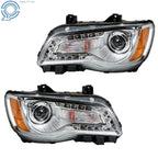 Set of 2 Headlight Assemblies for Chrysler 300 (2011–2014) Halogen Chrome Clear