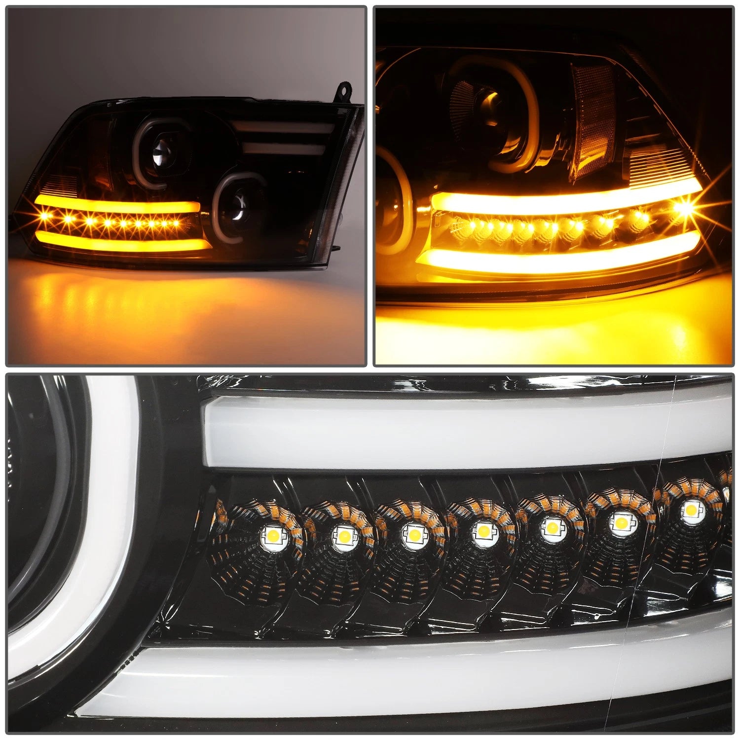 LED DRL Sequential Signal Projector Headlight Lamps for Ram 1500 2500 3500 (2009–2018)