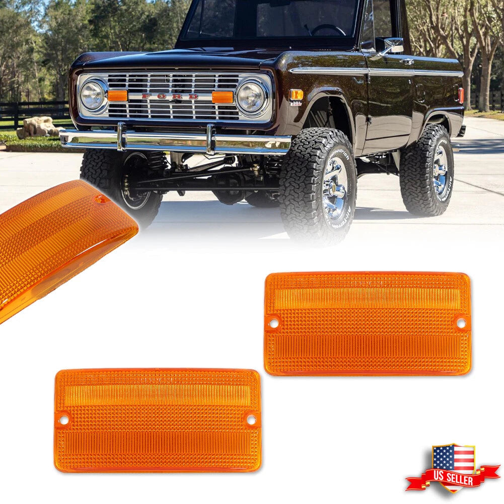 Pair Amber Front Turn Signal Light Lenses for Ford Bronco (1969–1977)