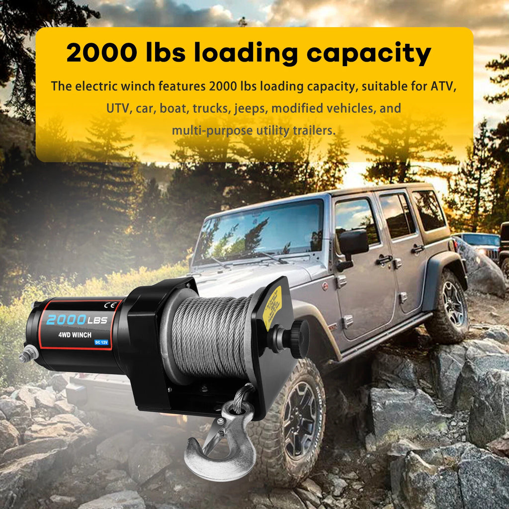 12V Electric Recovery Winch 2000LBS for Trailer Truck SUV