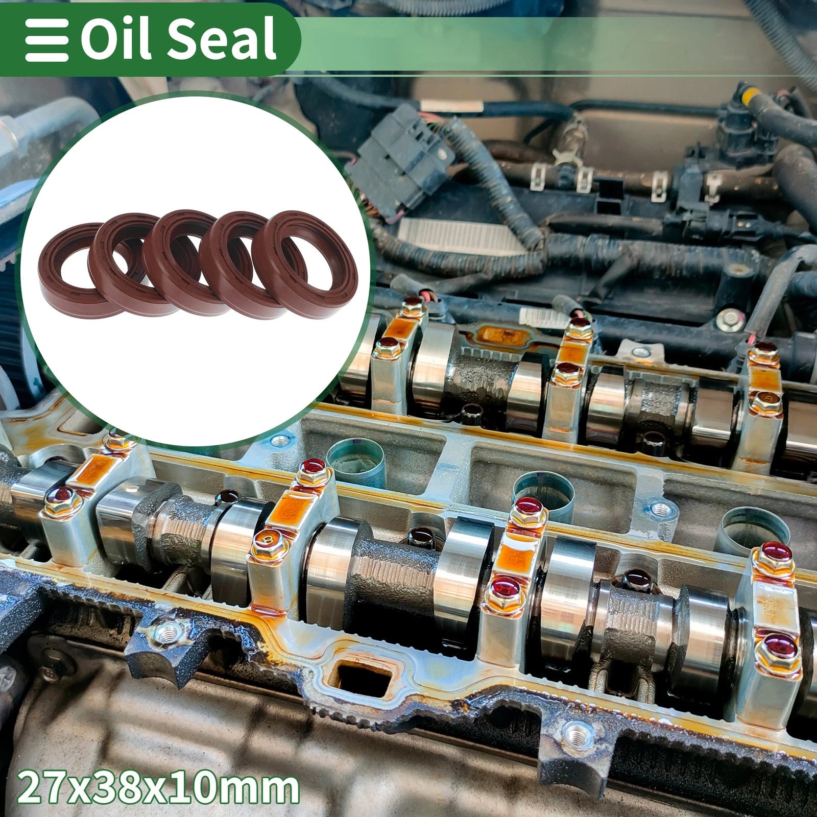 Set of 5 Oil Seal Rotary Shaft Seal FKM Rubber 27x38x10mm