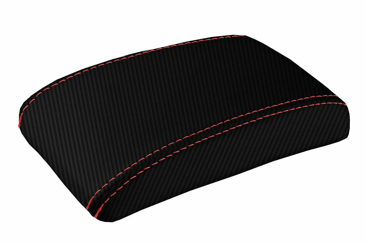 Console Lid Armrest Cover for Subaru Impreza (2000–2007) Carbon Fiber Red Stitch