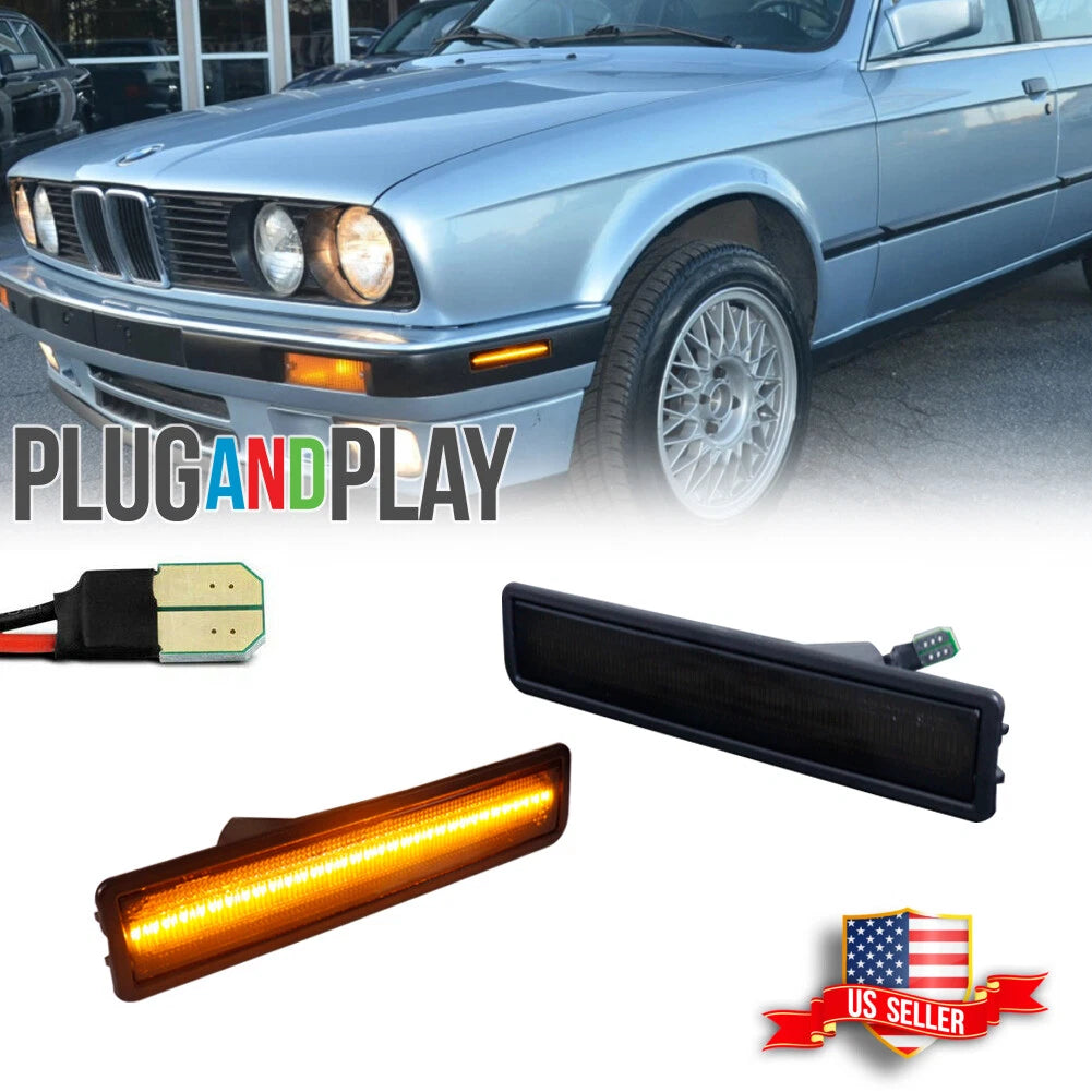Smoked Lens Amber LED Side Marker Lights for BMW E30 E34 (1982–1996)