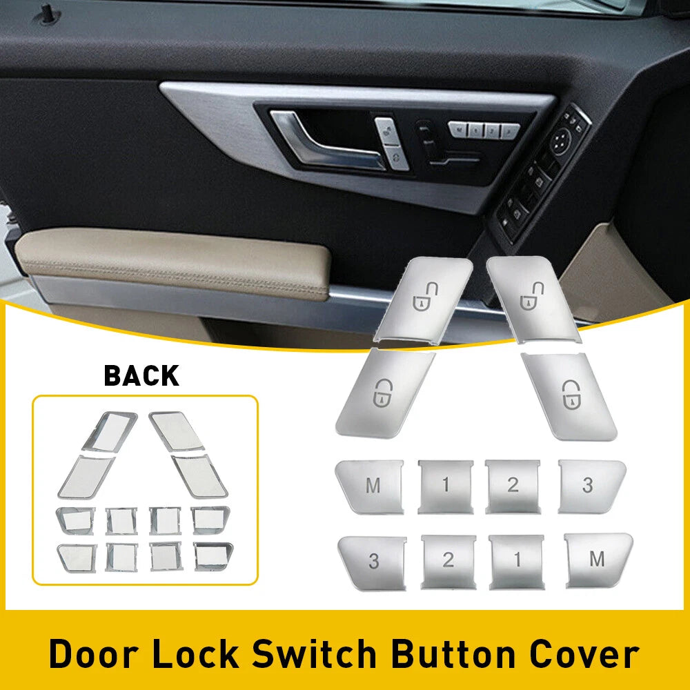 12X Chrome Door Lock Switch Button Cover Trims for Mercedes Benz W204 W212 (2007–2016)