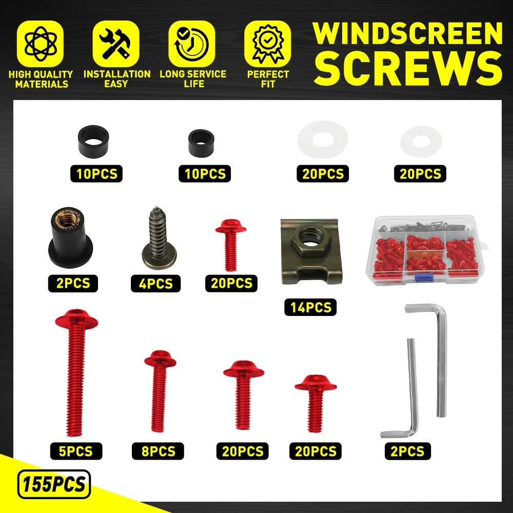 155pcs Red Aluminum Fairing Bolts Kit M5/M6 for Suzuki GSXR600/750/1000 (2001–2023)