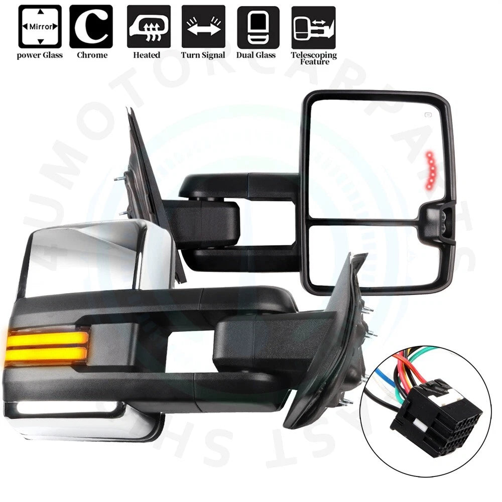 Chrome Power Heated Tow Mirrors for Chevy Silverado Sierra (2014–2018)
