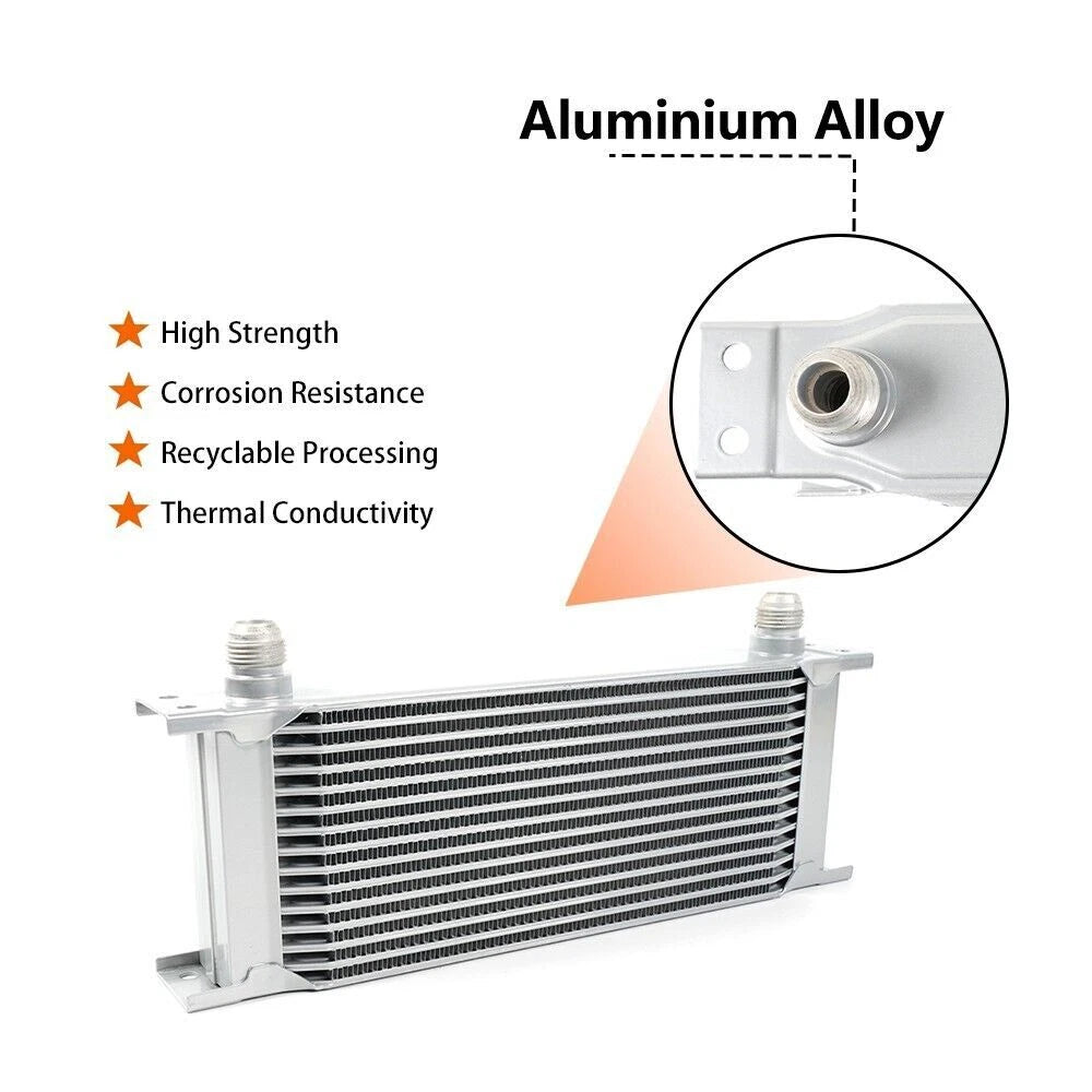 15 Row Aluminum Engine Transmission Oil Cooler Kit with 10AN Hose Fittings