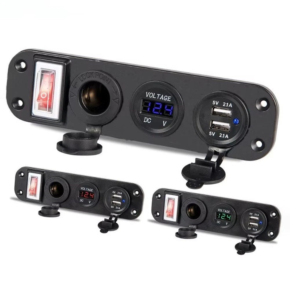12V Dual USB Socket with Voltmeter for Vehicle Battery Monitoring