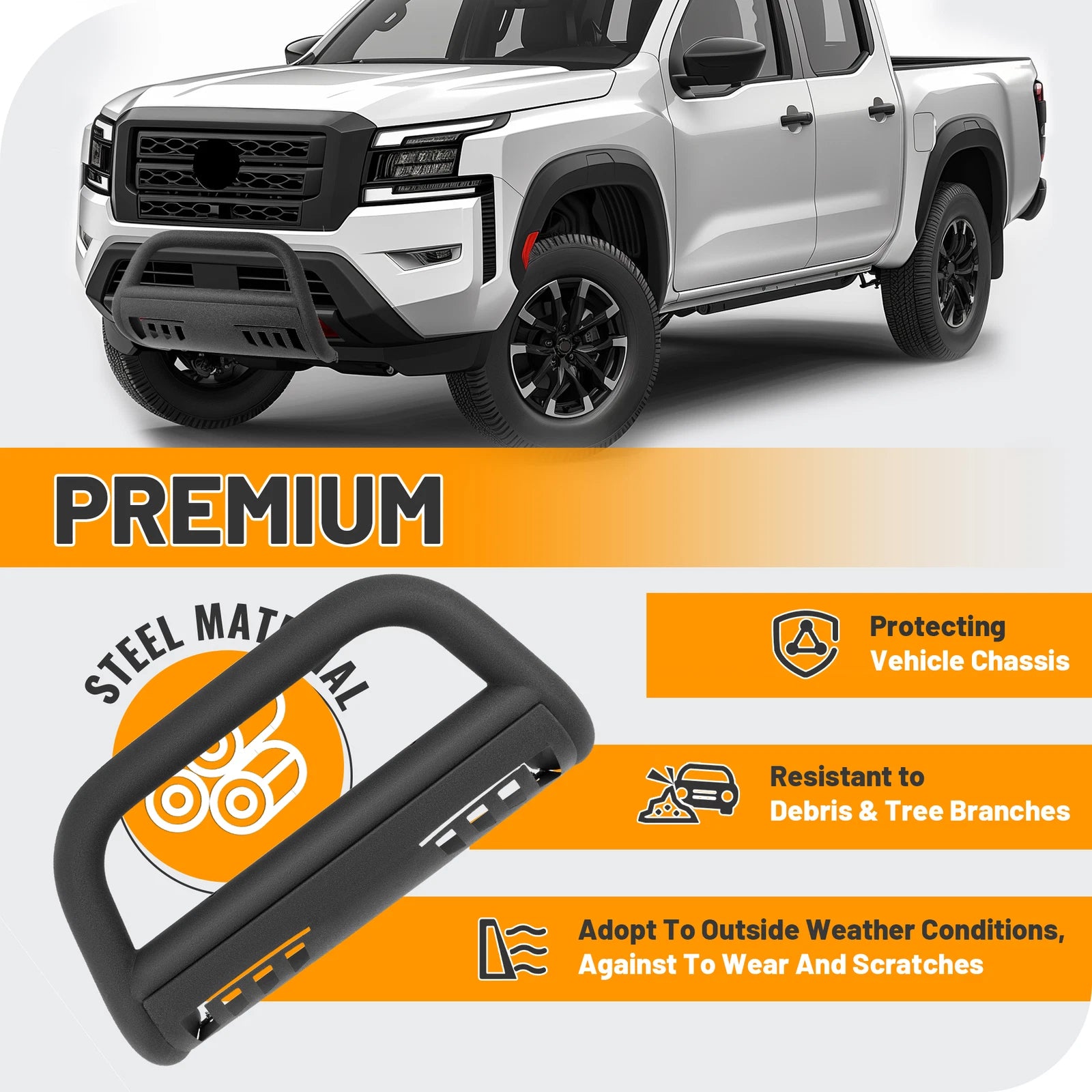 3" Bull Bar Front Bumper Grille Guard for Nissan Frontier Pickup (2022–2024)