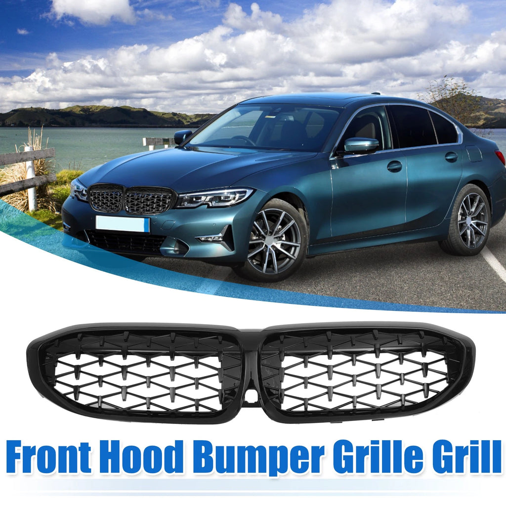 Front Hood Bumper Grille for BMW 330i 330e M340i XDrive (2019–2023) Gloss Black