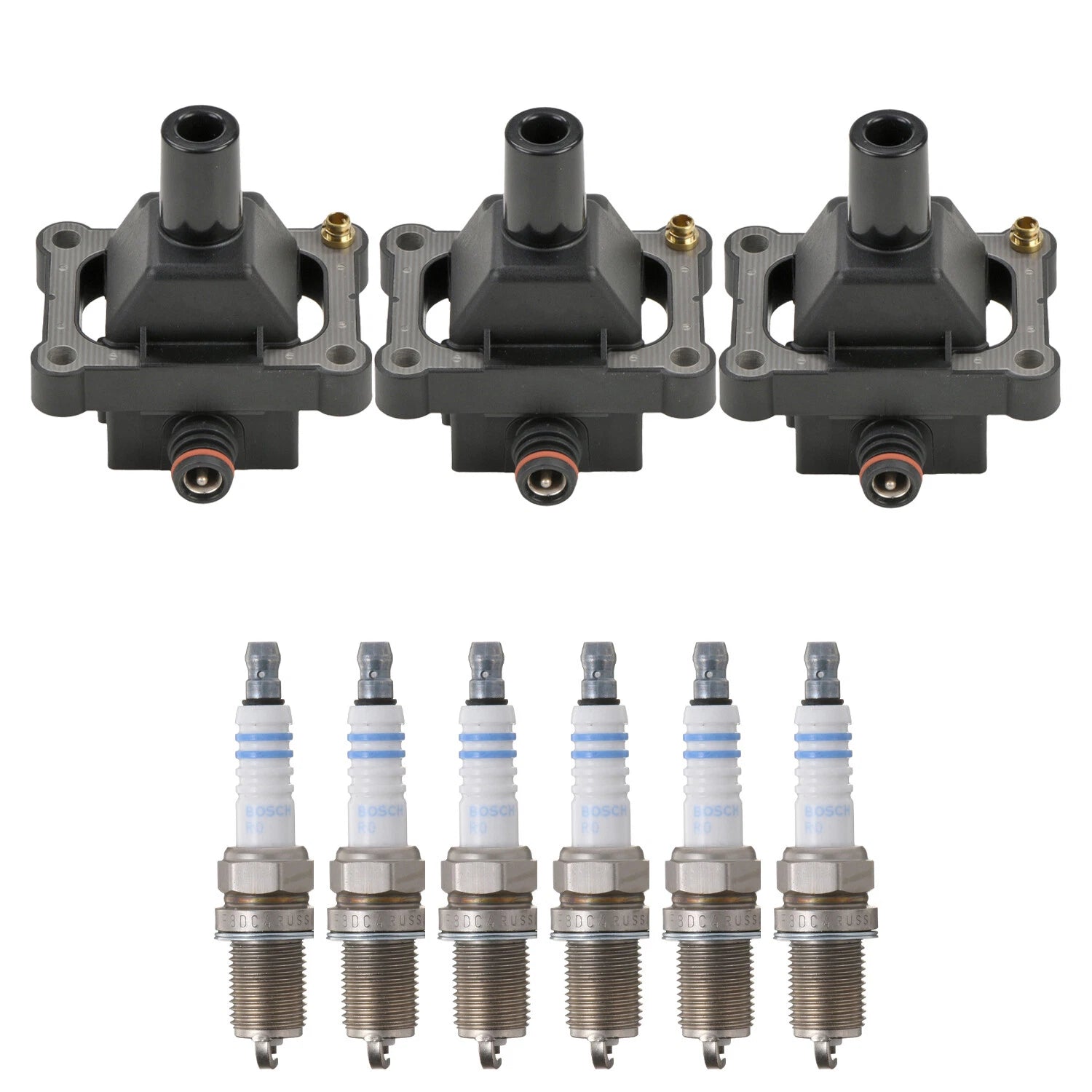 Set of 3 Ignition Coils & 6 Nickel Spark Plugs for Mercedes W140 R129 (1990–2002)