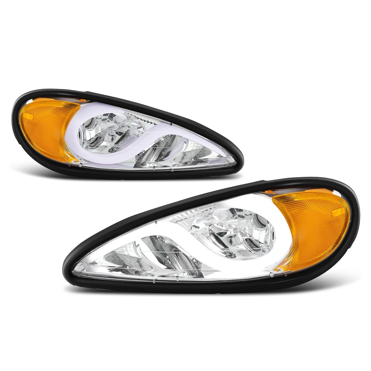 LED DRL Headlight Lamps for Pontiac Grand Am (1999–2005) Chrome Housing Amber Corner