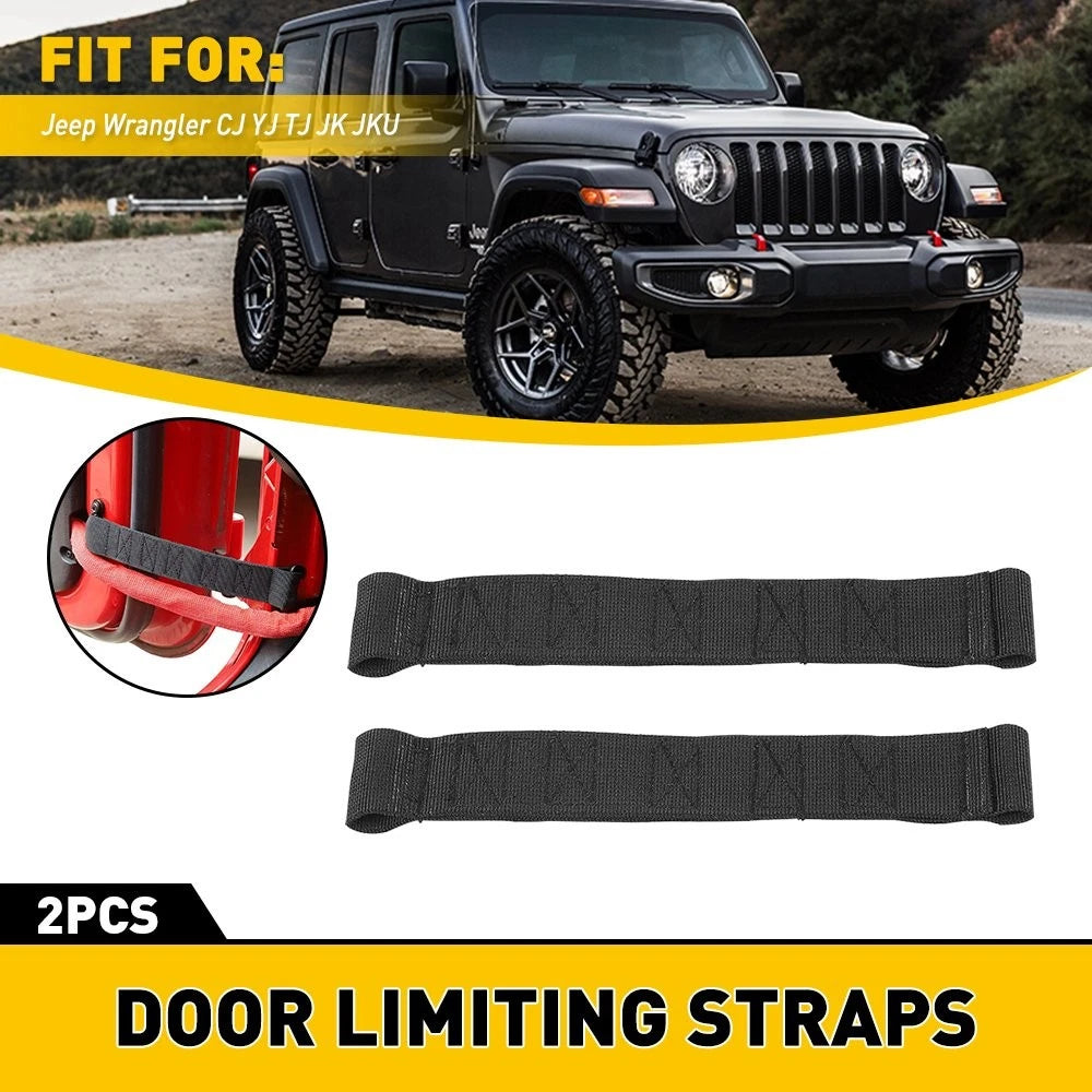 2X Black Door Limiting Check Strap for Jeep Wrangler (CJ YJ TJ JK JKU)