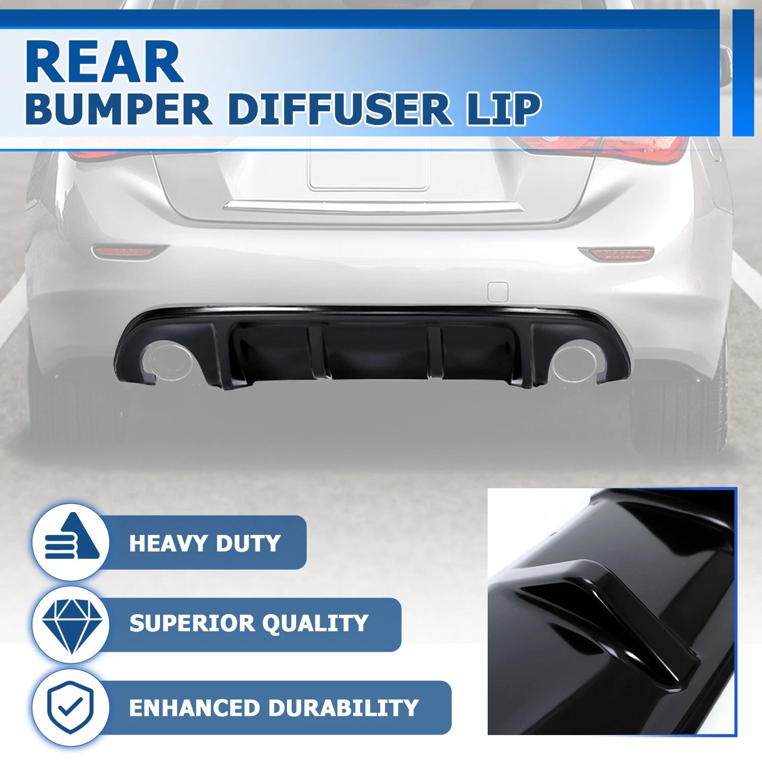 Gloss Black Rear Diffuser Bumper Lip Spoiler Splitter for Infiniti Q50 (2014–2017)