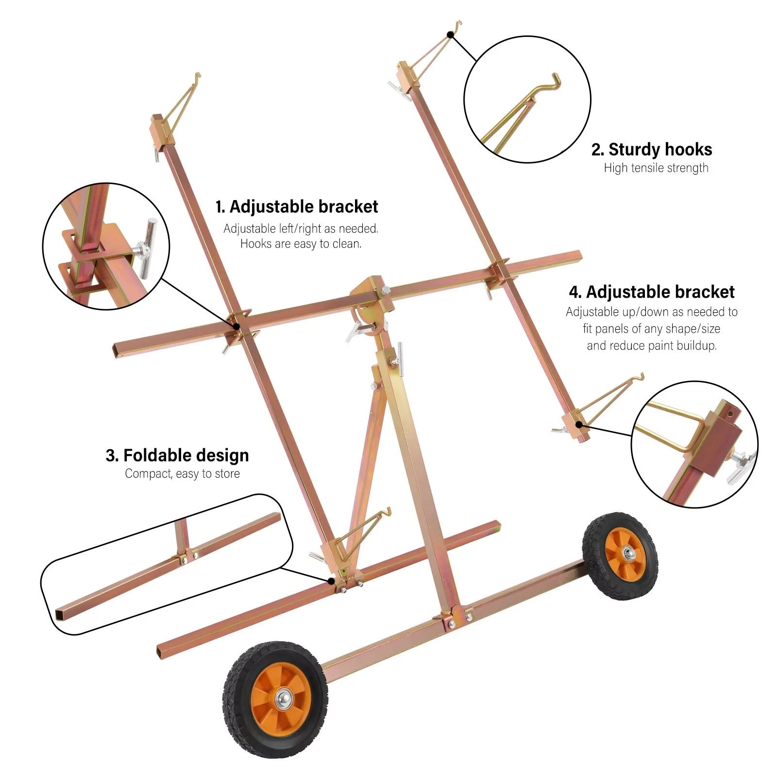 Rotating Paint Stand for Universal Use with Adjustable Hooks and Casters