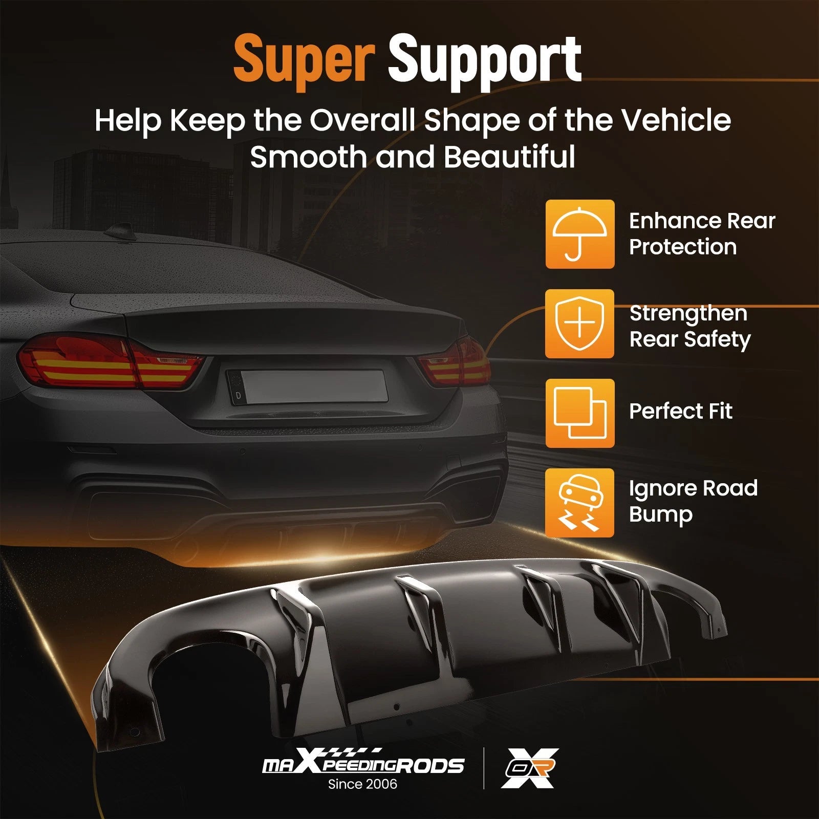 Gloss Black Rear Diffuser for Infiniti Q50 Q50S (2014-2017)