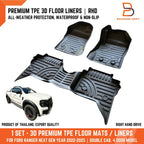 Premium 3D TPE All Weather Floor Mats for Ford Ranger 2022-2025 4-Door