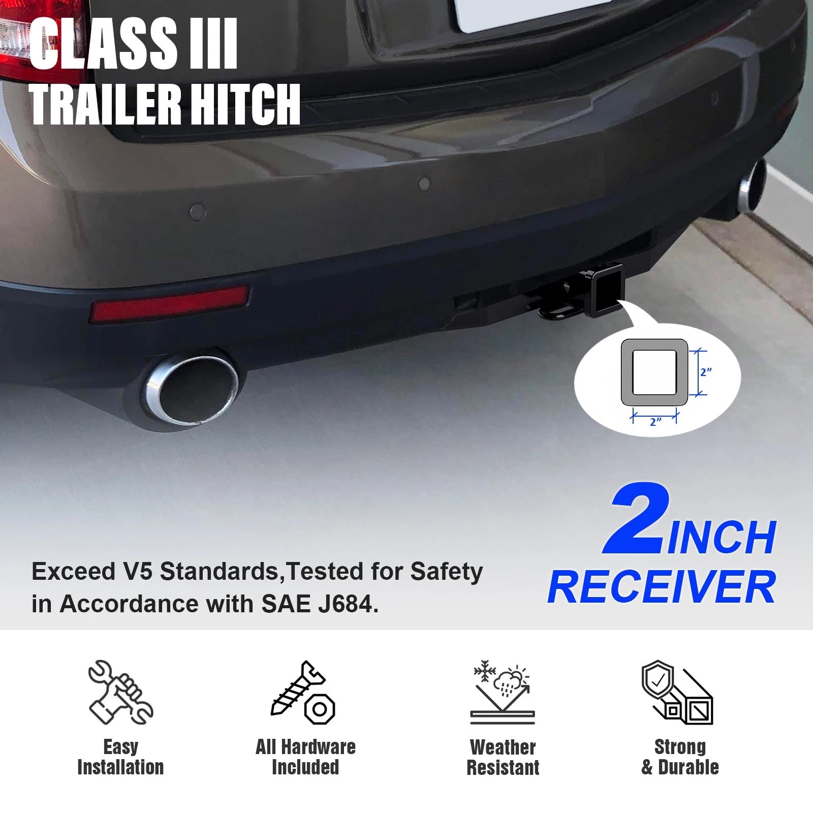 2 Inch Receiver Trailer Towing Hitch for Cadillac SRX (2010-2016)