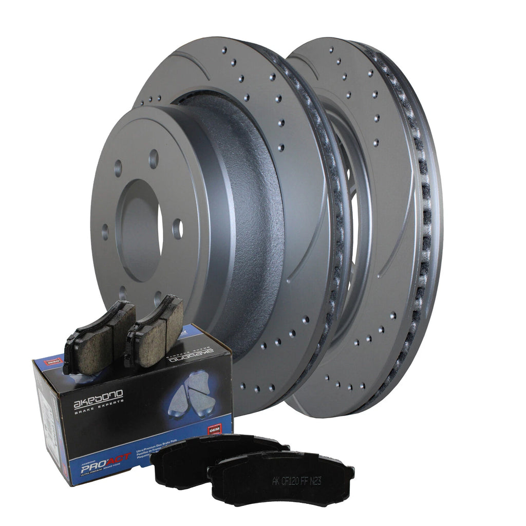 Rear Brake Kit 348mm Drilled Rotors & Akebono ProACT Pads for Ford F-150 (2015–2023)