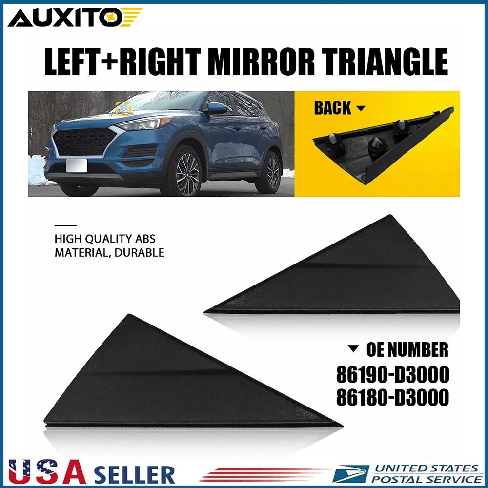 Pair Fender Pillar Trim Mirror Corner Molding ABS Black for Tucson (2016–2020)