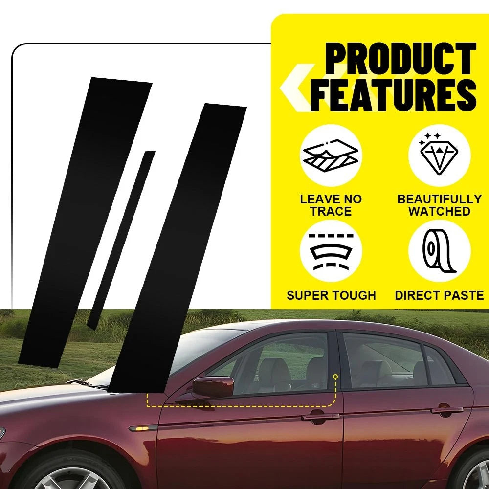 6pc Black Pillar Posts for Acura TL (2004–2008) Door Cover Window Trim Kit