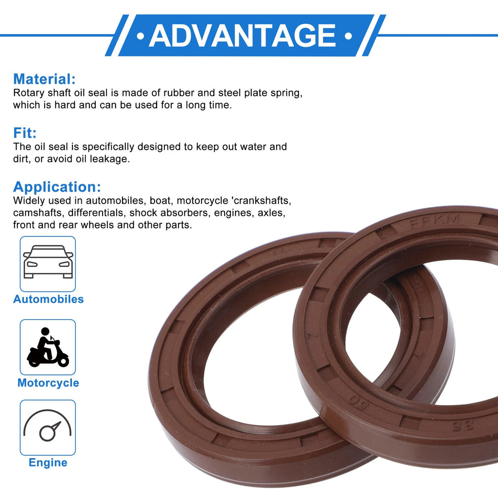 Set of 2 Oil Seal Rotary Shaft Seal FKM Rubber 35x50x7mm
