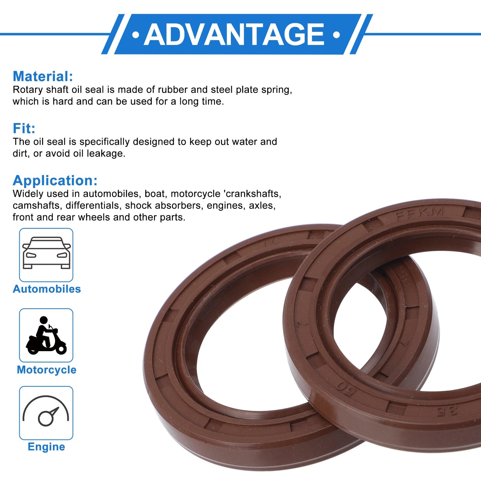 Set of 2 Oil Seal Rotary Shaft Seal FKM Rubber 35x50x7mm
