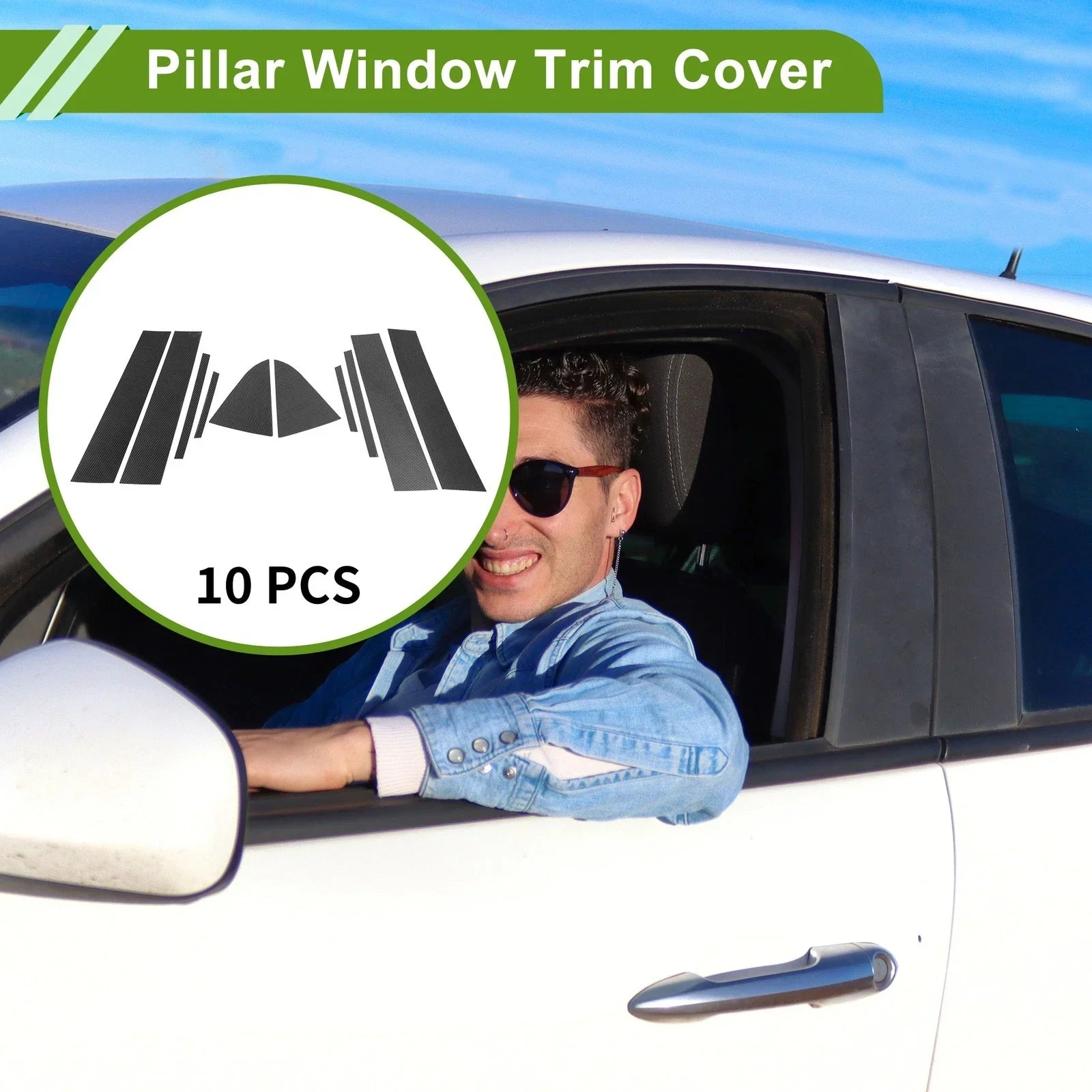 10 x Pillar Window Trim for Chevy Cruze (2011-2015) Carbon Fiber Black