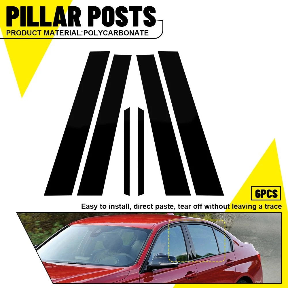 6X Black Window Pillar Posts Cover Trim for BMW 3 Series F30 (2013–2018)