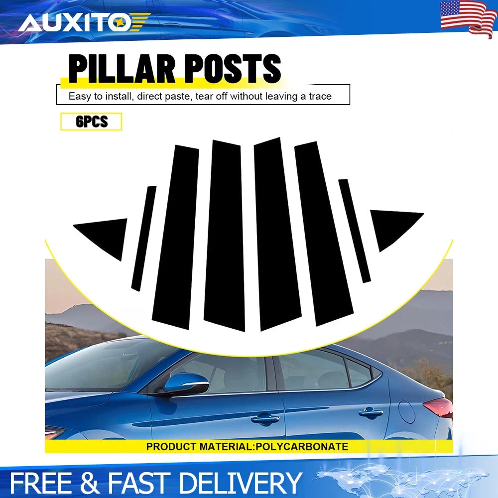 Set of 8 Black Window Door Pillar Post Covers for Hyundai Elantra (2017–2020)
