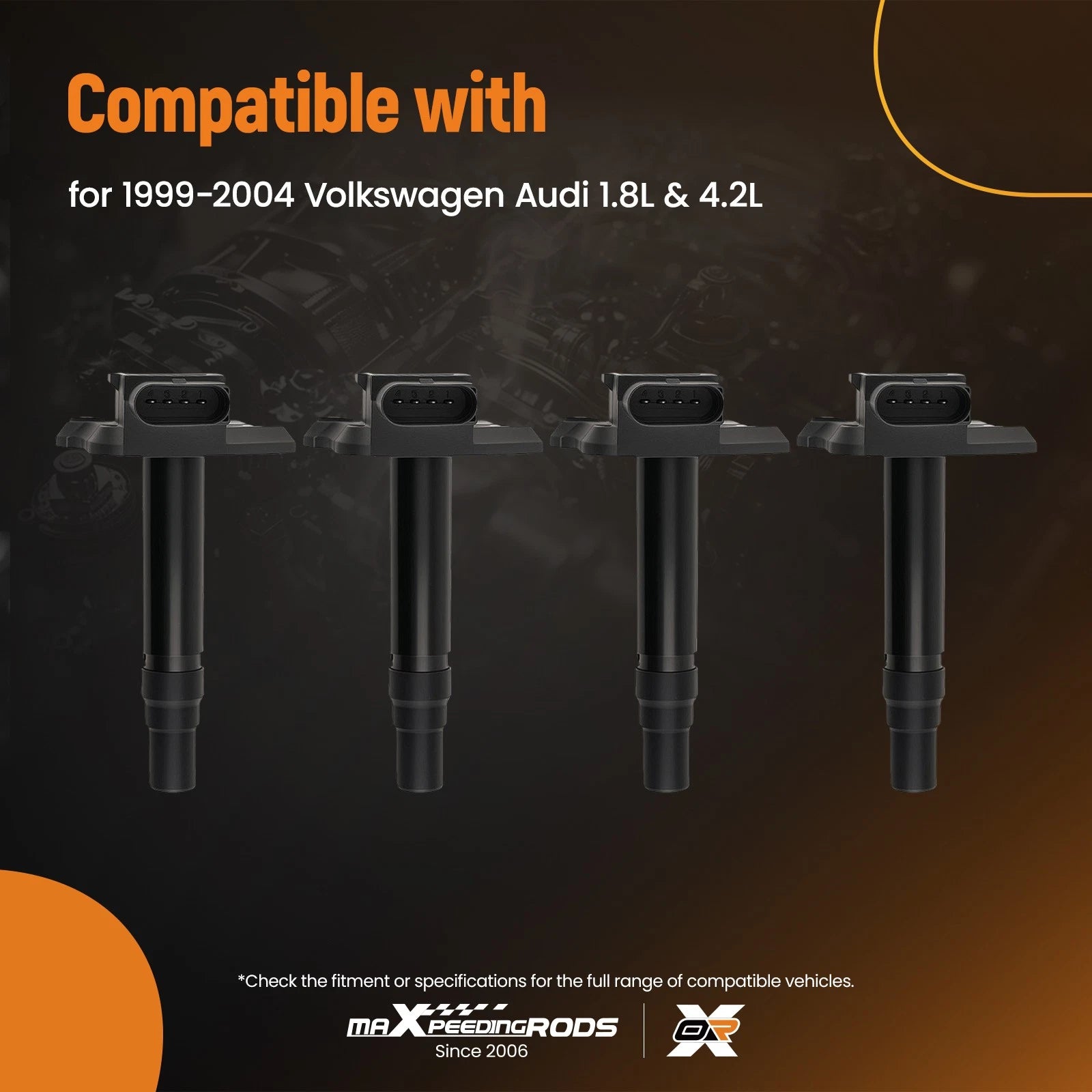 Set of 4 Ignition Coils for VW Audi 1.8L 4.2L (1999–2004) 0040402009
