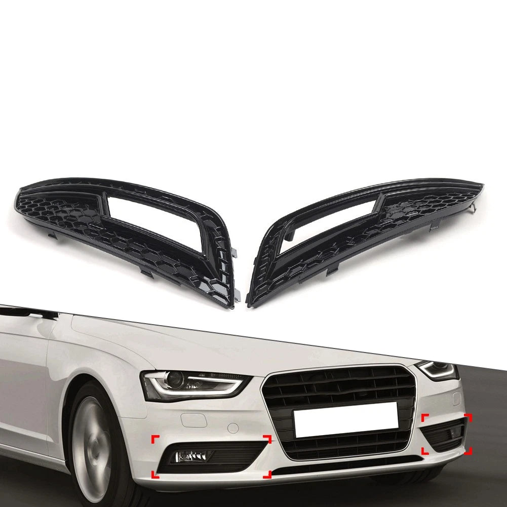 Set of 2 Fog Light Grille Covers for Audi A4 (2013–2016) - Glossy Black