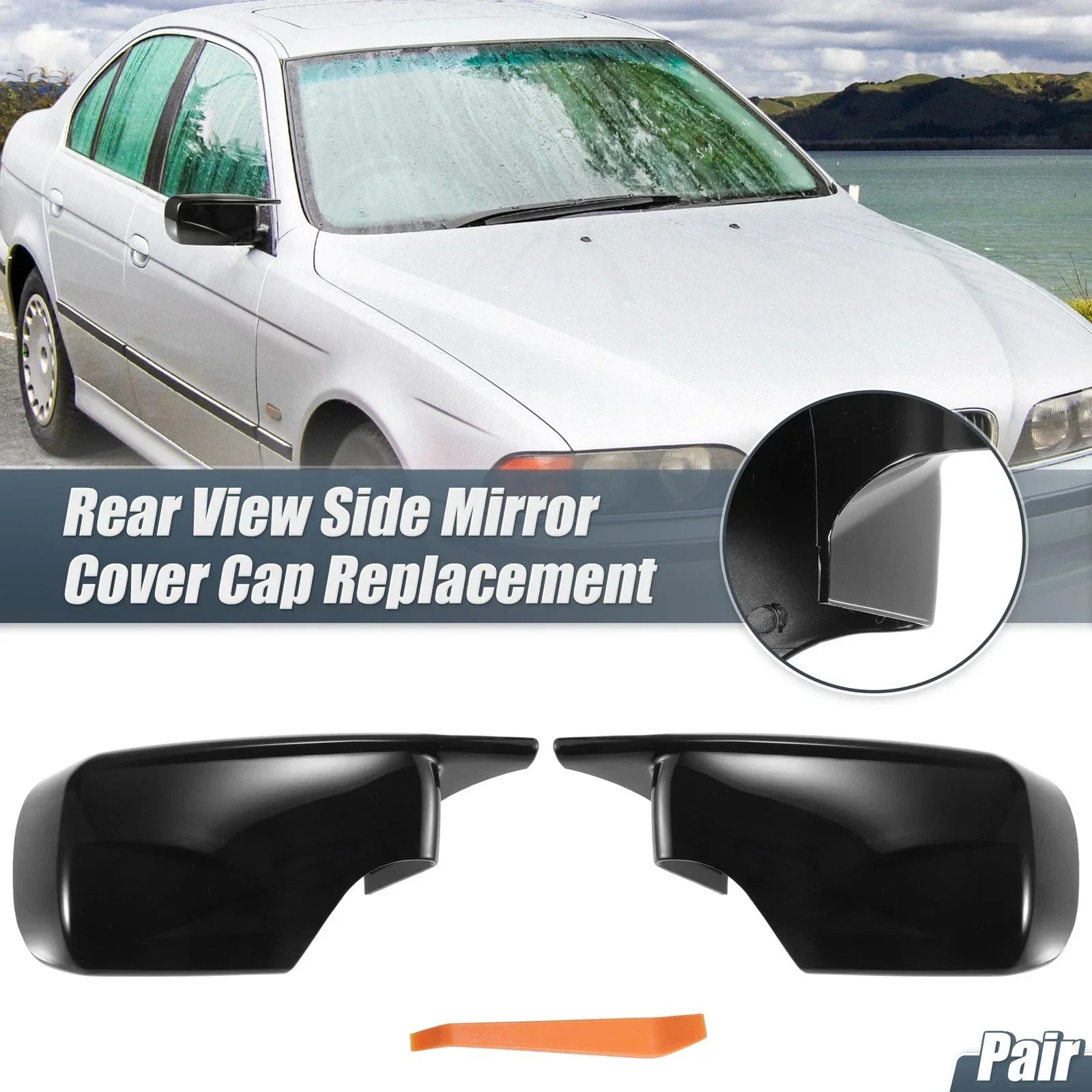 Pair Rearview Mirror Cover Cap Black for BMW E39 E46 (1998 - 2005)