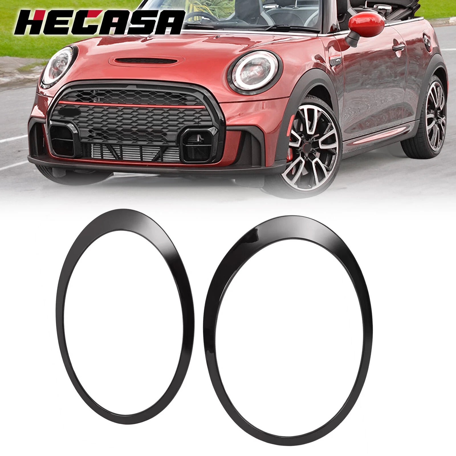 2X Black Headlight Bezel Trim Ring Cover for Mini Cooper R55 R56 (2007–2015)