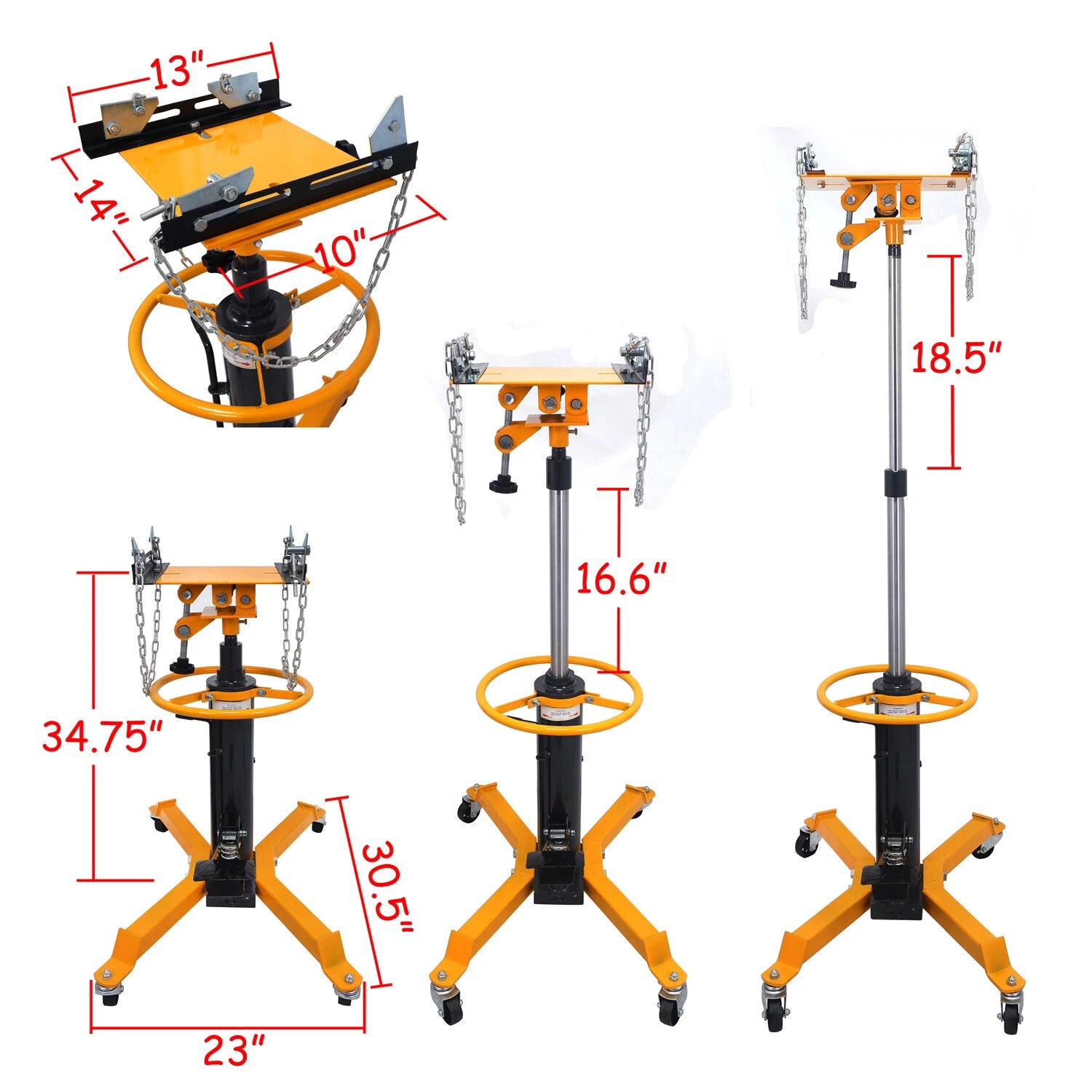 1100 LBS 2 Stage Hydraulic Transmission Jack w/ 360° Swivel Wheels