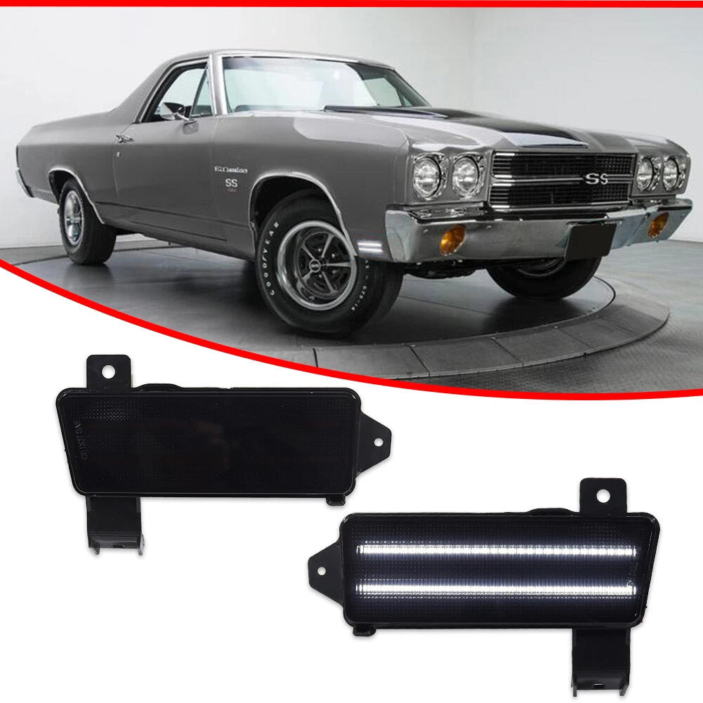 Smoked Lens White LED Front Side Marker Lights for Chevy Chevelle El Camino (1970)