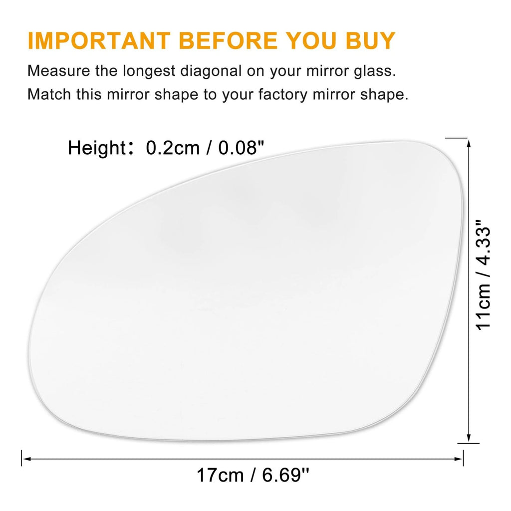 Left Side Rearview Mirror Glass w/ Adhesive for VW Jetta Passat EOS GTI (2006–2012)