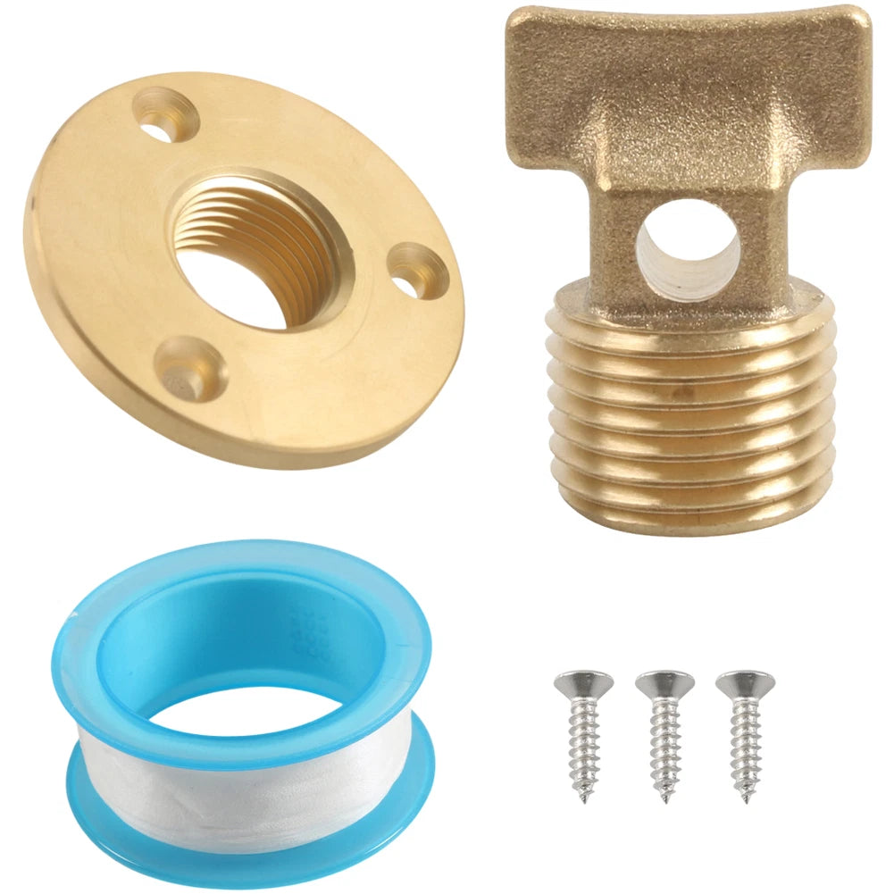 1/2 Inch NPT Brass Garboard Drain for Boats (Saltwater & Freshwater)