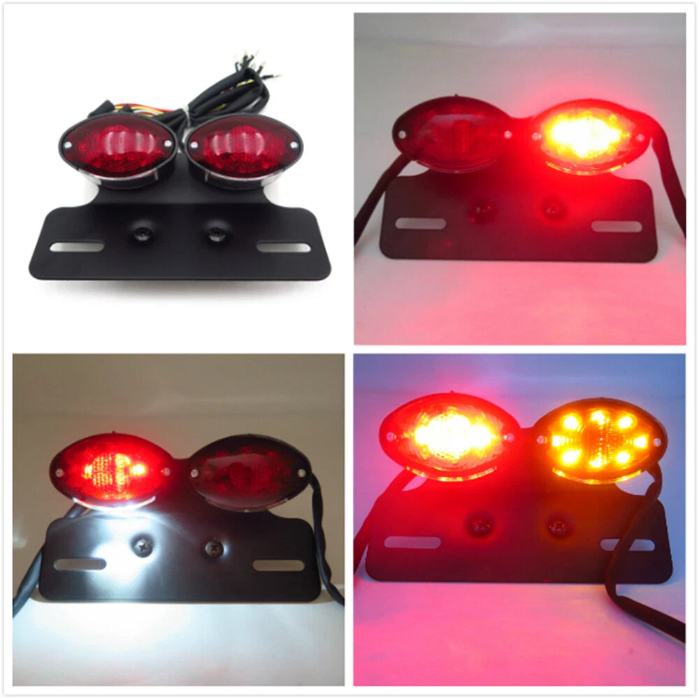 Universal Cat Eye Motorcycle Tail Brake License Plate Light Black Red