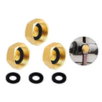 Set of 3 Brass Pipe Caps for Hexagonal Threaded Fittings with Rubber Gasket