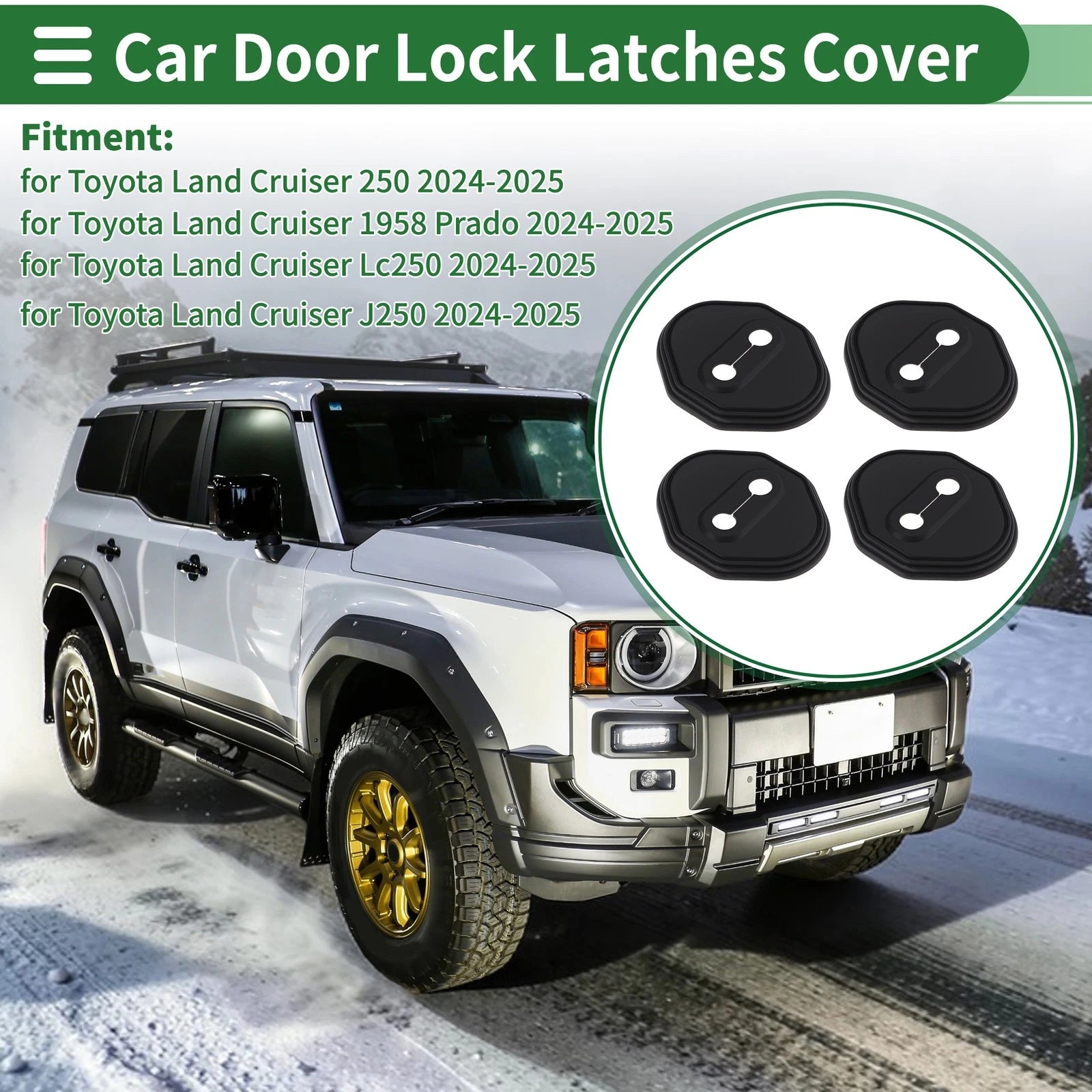 Set of 4 Door Lock Latches Covers for Toyota Land Cruiser 250 (2024–2025) Black