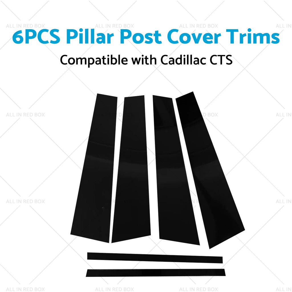 Set of 6 Black Window Trim Covers for Cadillac CTS (2014–2020)