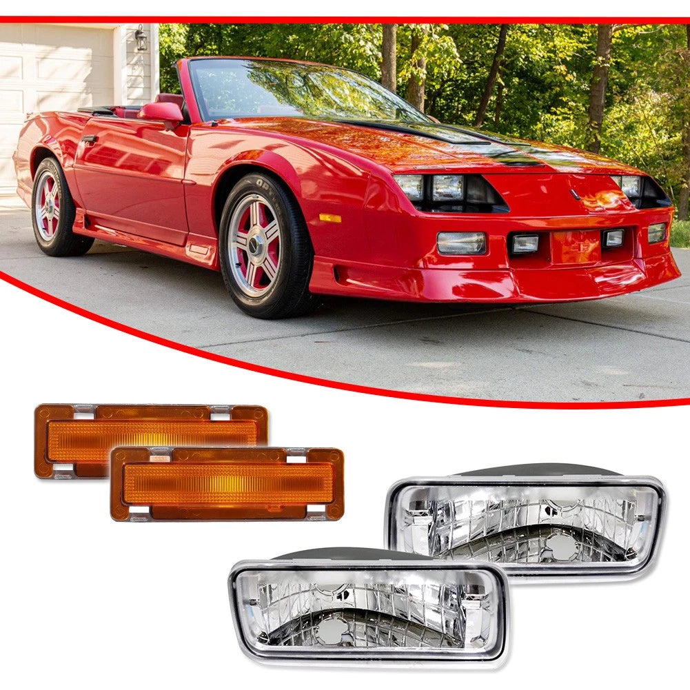 Clear Bumper Turn Signal Light & Amber Side Marker Lights for Chevy Camaro (1985–1992)