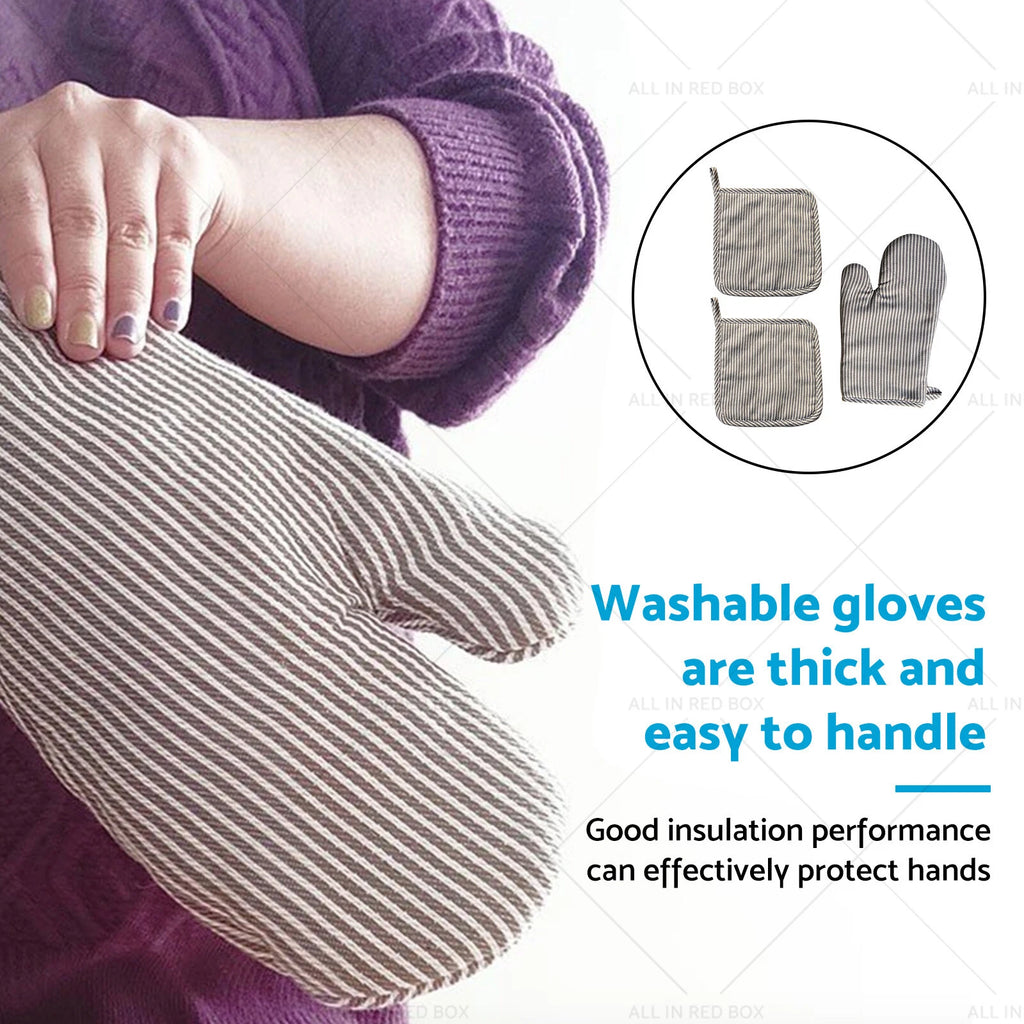 Set of 2 Cotton Oven Mitts for Kitchen Cooking and Baking