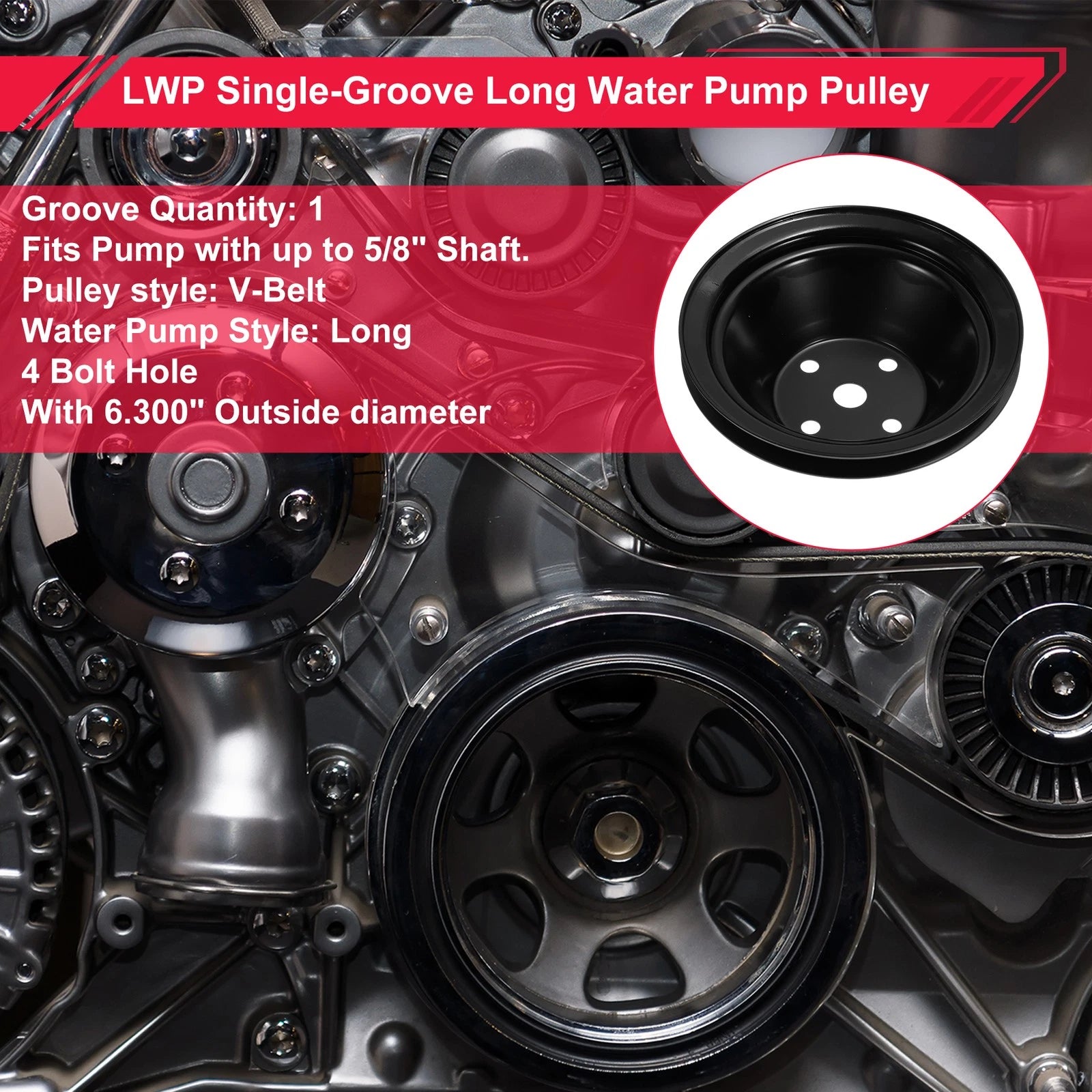 LWP Single-Groove Long Water Pump Pulley for Chevy SBC Small Block (262–267)