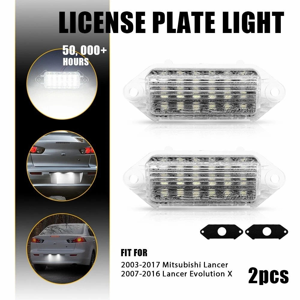 2X 18-SMD White LED License Plate Lamp for Mitsubishi Lancer (2003–2017)