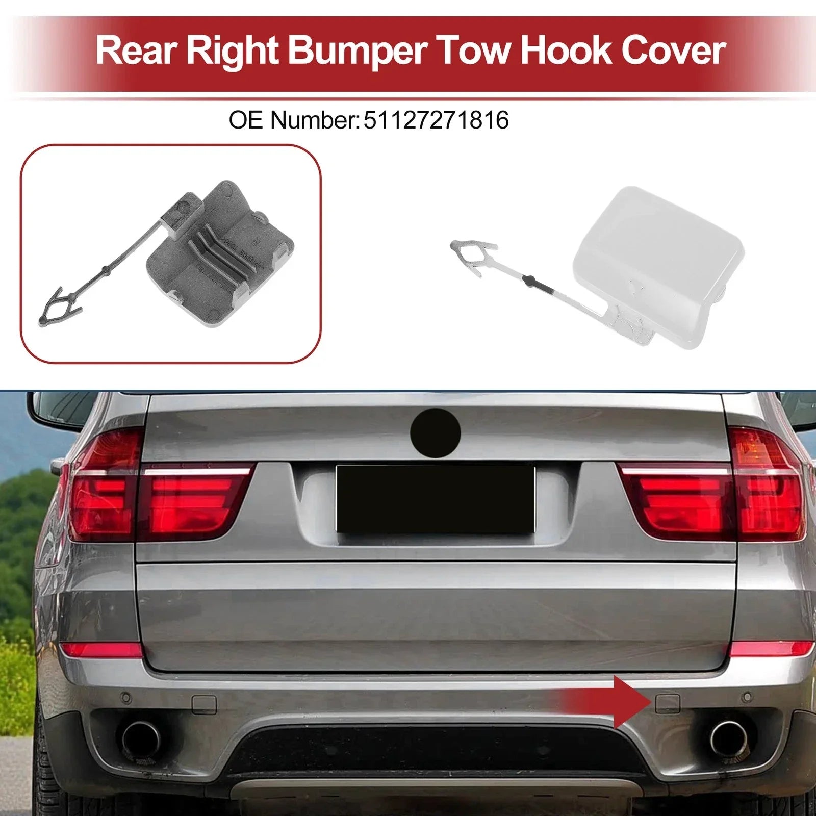Tow Hook Cover Cap for BMW X5 E70 White (2011-2013)
